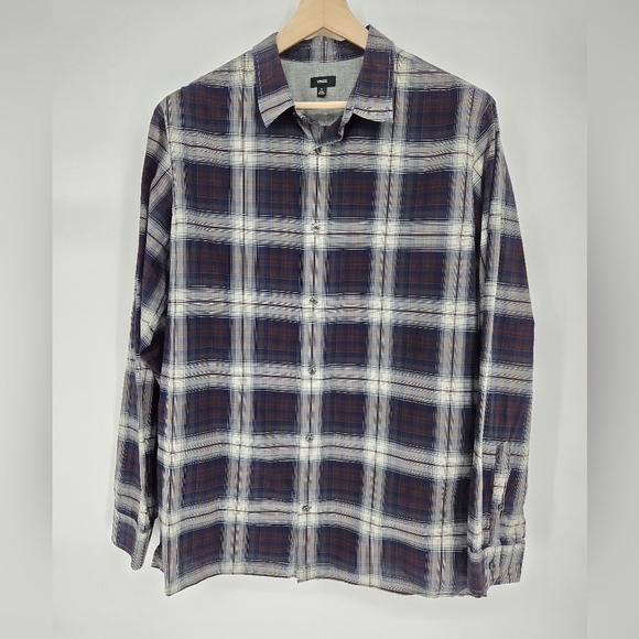Vince Linen Cotton Blend Long Sleeve Plaid Button Down Men’s Shirt Size XL - Picture 1 of 9